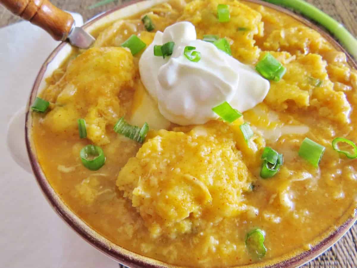 White Chicken Chili with Cornbread Dumplings  The Country Cook