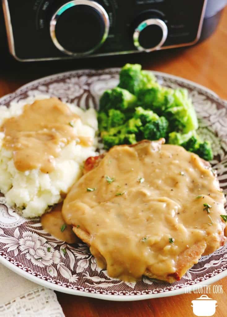 Crock Pot Smothered Pork Chops with mashed potatoes