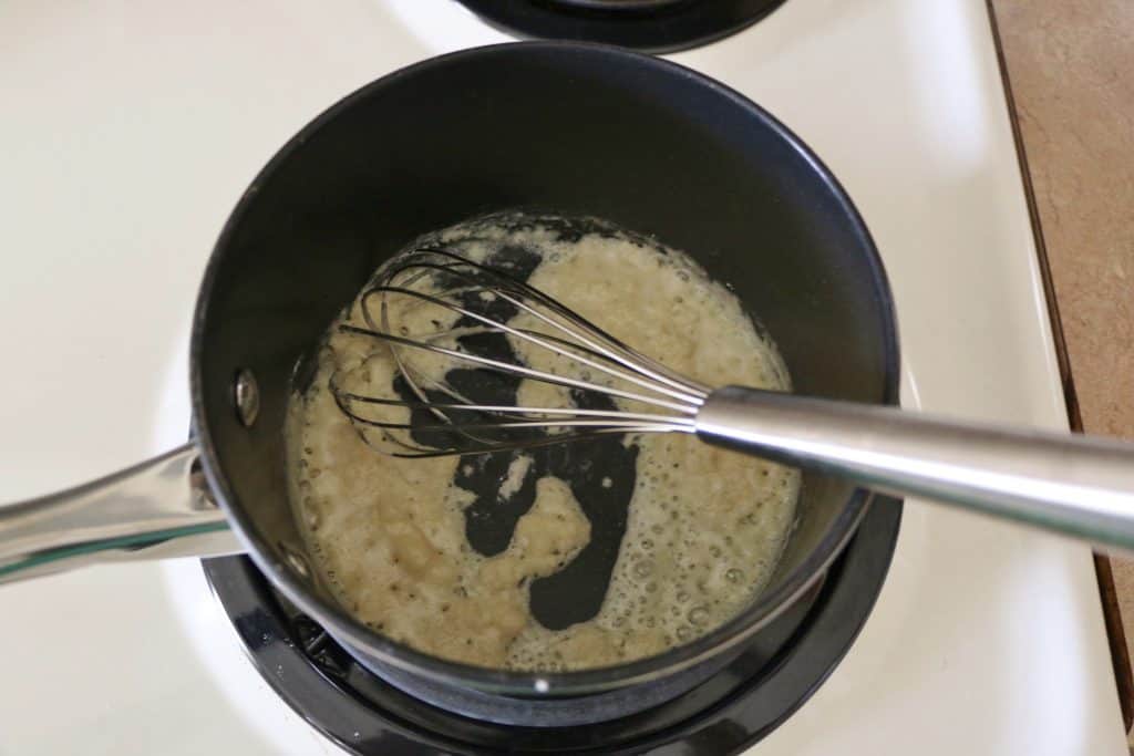 butter and flour added to small sauce pan to make a roux.