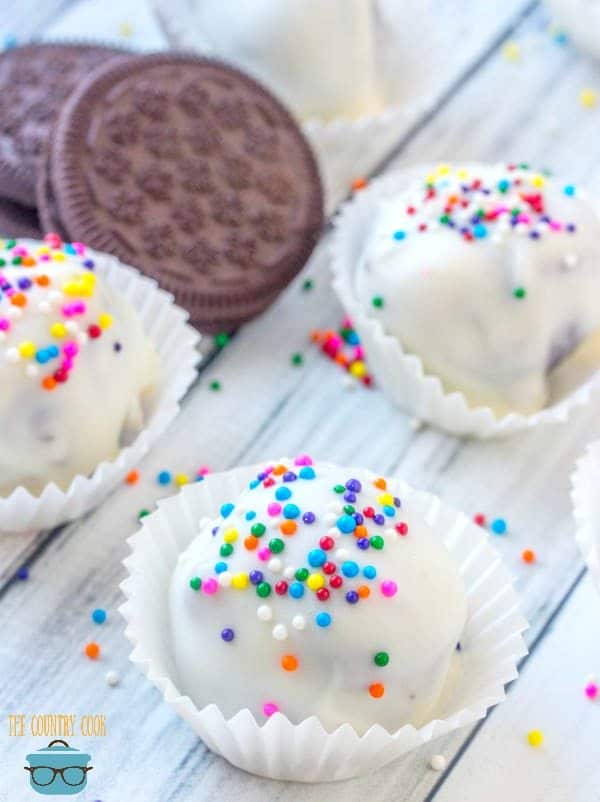 No-Bake Oreo Cookie Balls in mini cupcake wrappers.