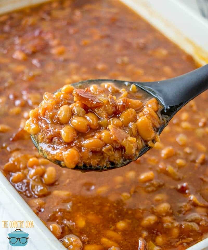 Easy Southern Homemade Baked Beans in a baking dish