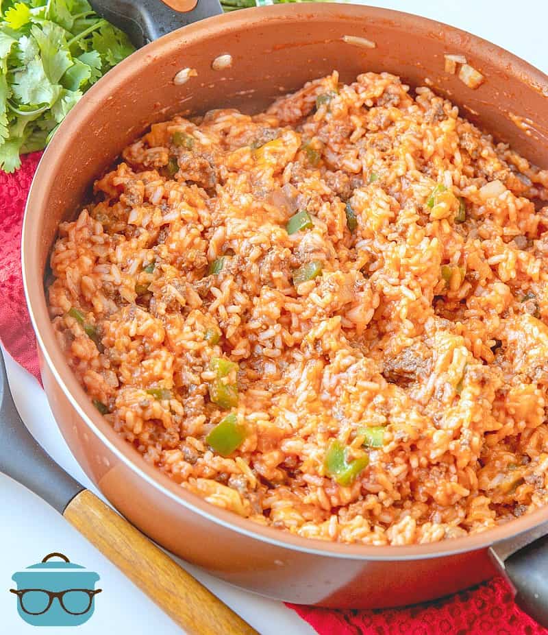 Spanish Rice with Ground Beef in a large skillet.