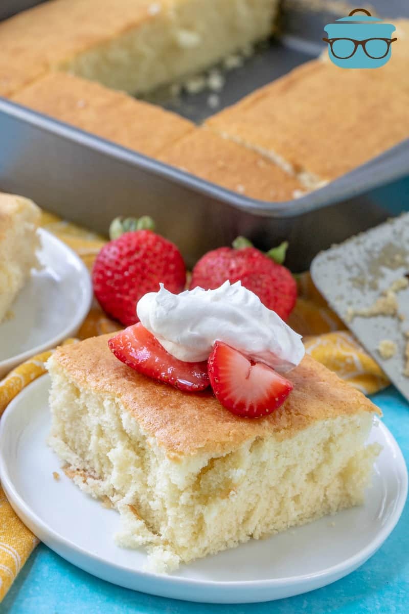 Hot Milk Sponge Cake with fresh strawberries and whipped cream.