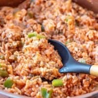 Spanish Style Rice, finished, in a large pan