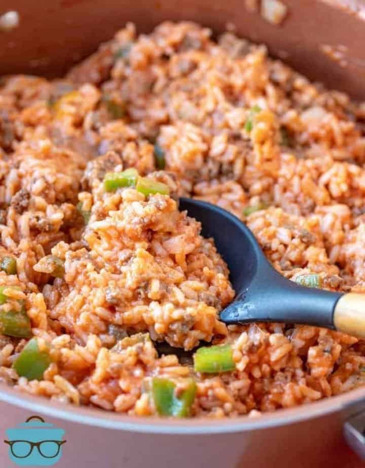 Spanish Style Rice, finished, in a large pan.