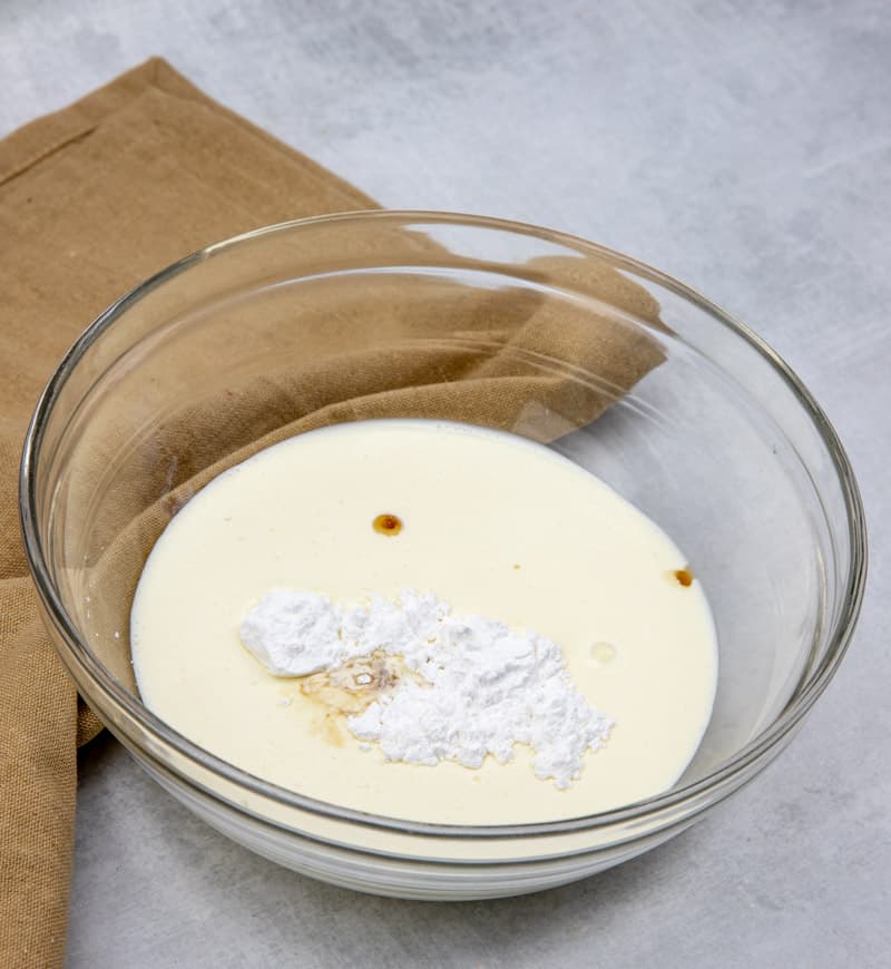 homemade whipped cream using heavy cream, powdered sugar, vanilla extract.