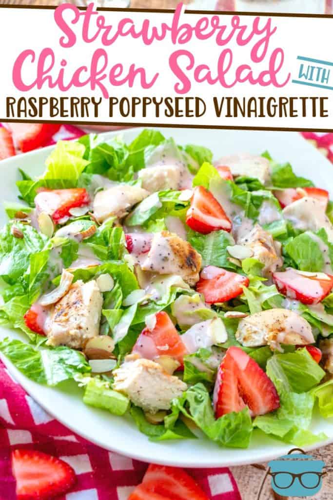 Strawberry Chicken Salad with Raspberry Poppyseed Vinaigrette recipe from The Country Cook pictured shown in a large white plate