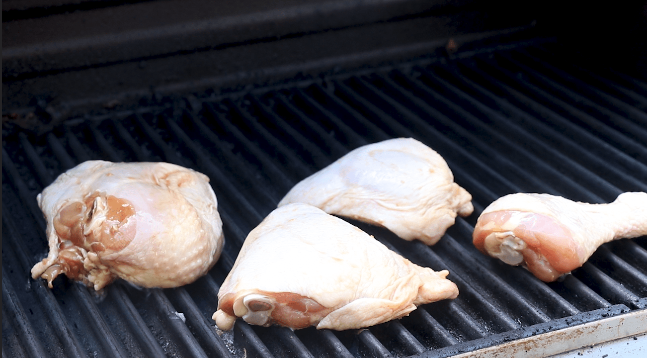 chicken on a grill.
