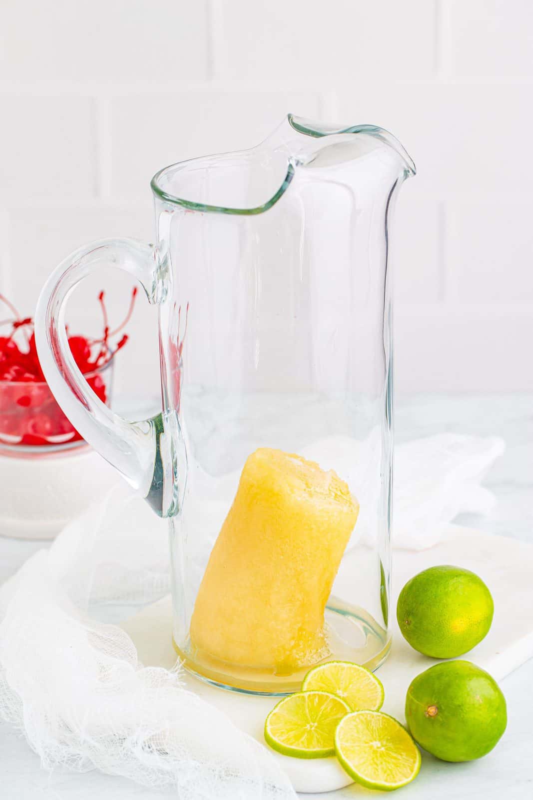 frozen limeade concentrate in a pitcher. 