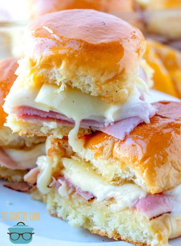 Ham and Cheese Hawaiian Rolls with Sweet Butter Sauce.