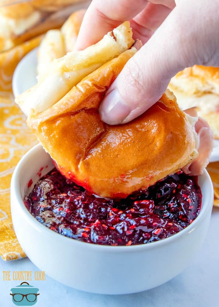 Ham and Cheese Rolls dipped into raspberry jam.