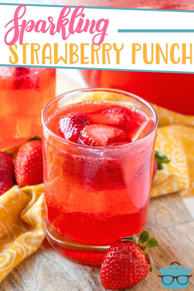 Sparkling Strawberry Punch recipe from The Country Cook, punch shown in a small clear glass.