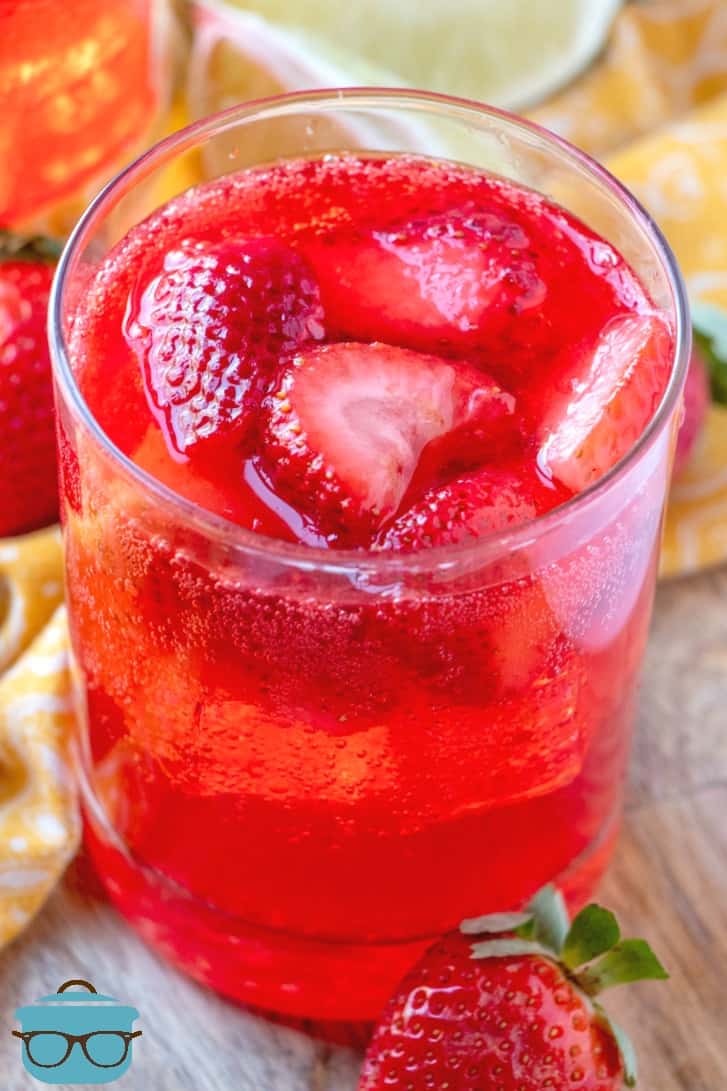 Sparkling Strawberry Punch served in a glass.