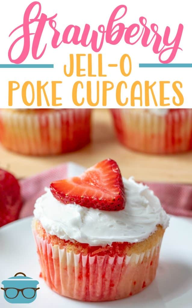 Strawberry Jell-O Poke Cupcakes recipe from The Country Cook