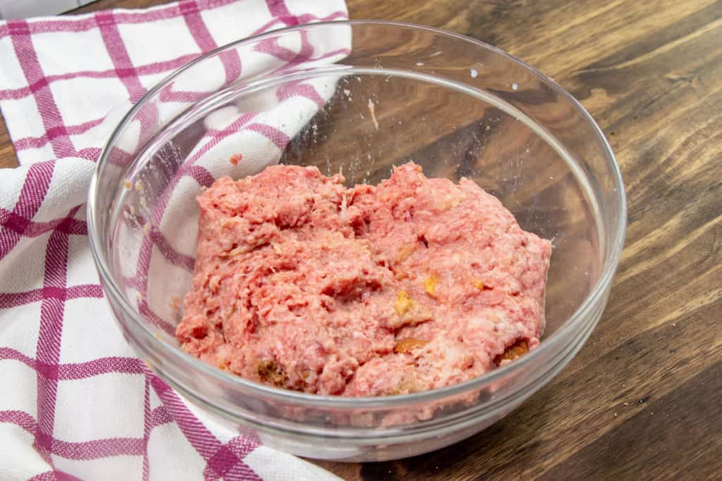 meatloaf mixture combined in a glass bowl