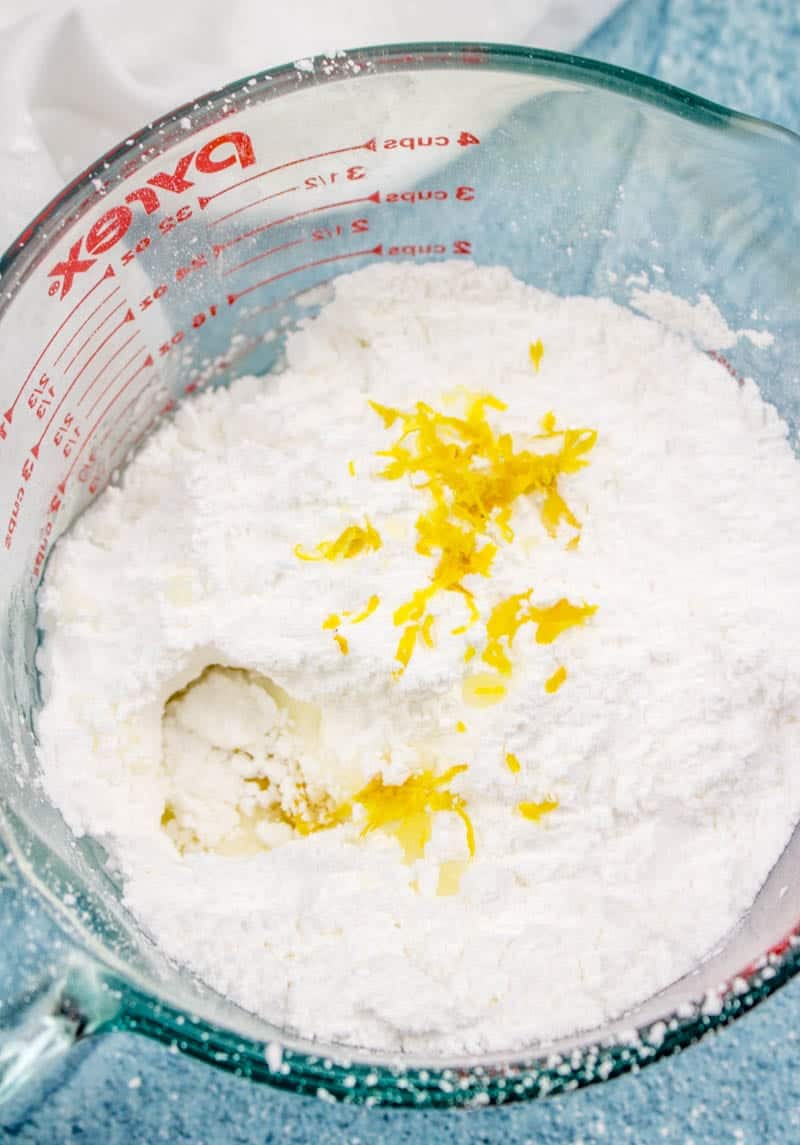 lemon zest, powdered sugar and lemon juice in a large glass measuring cup.