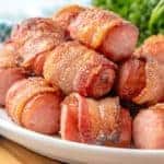Bacon-Wrapped Sausage Bites on a plate