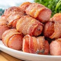 Bacon-Wrapped Sausage Bites on a plate