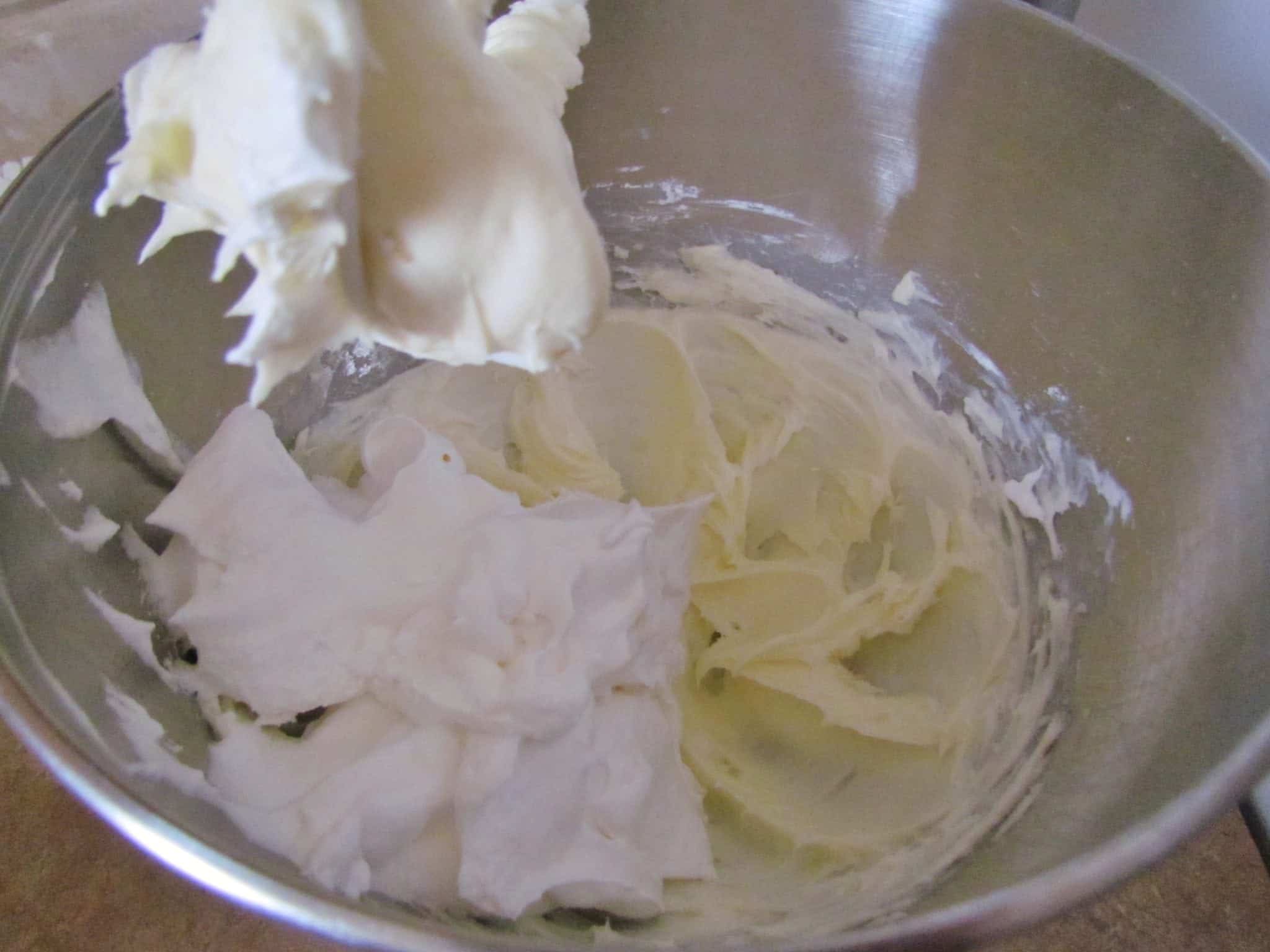 whipped topping mixed together with cream cheese and powdered sugar.