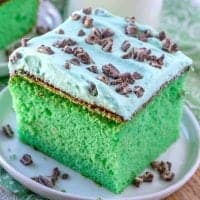 Easy Cake Mix Green Grasshopper Cake recipe, perfect for St. Patrick's Day