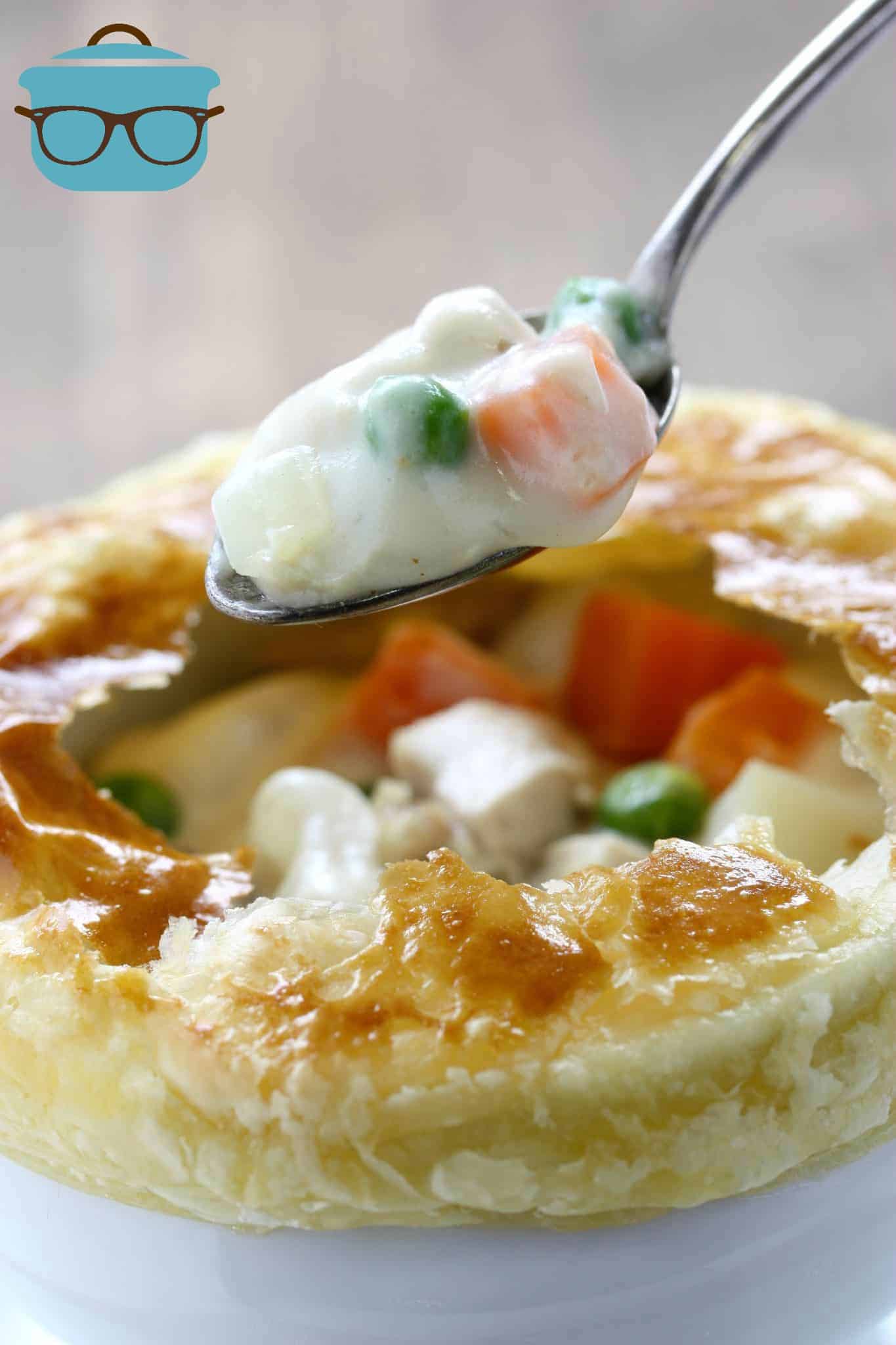 spoonful, homemade chicken pot pie with puff pastry crust