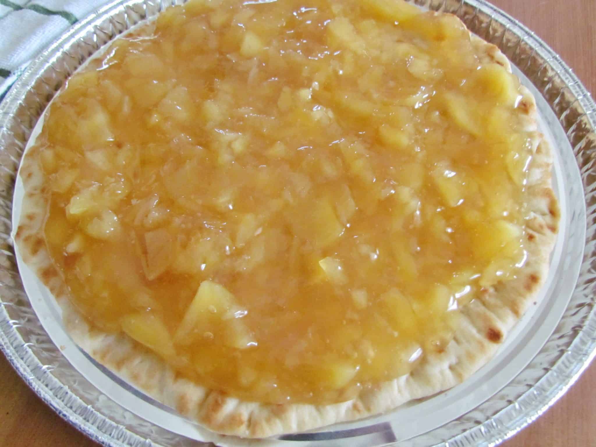 apple pie filling spread onto a store-bought thin crust pizza crust.