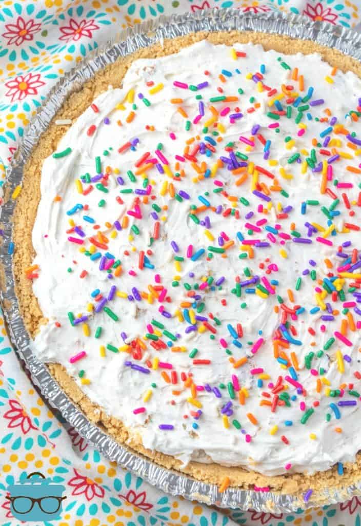 finished, cookies and cream pie topped with colorful sprinkles