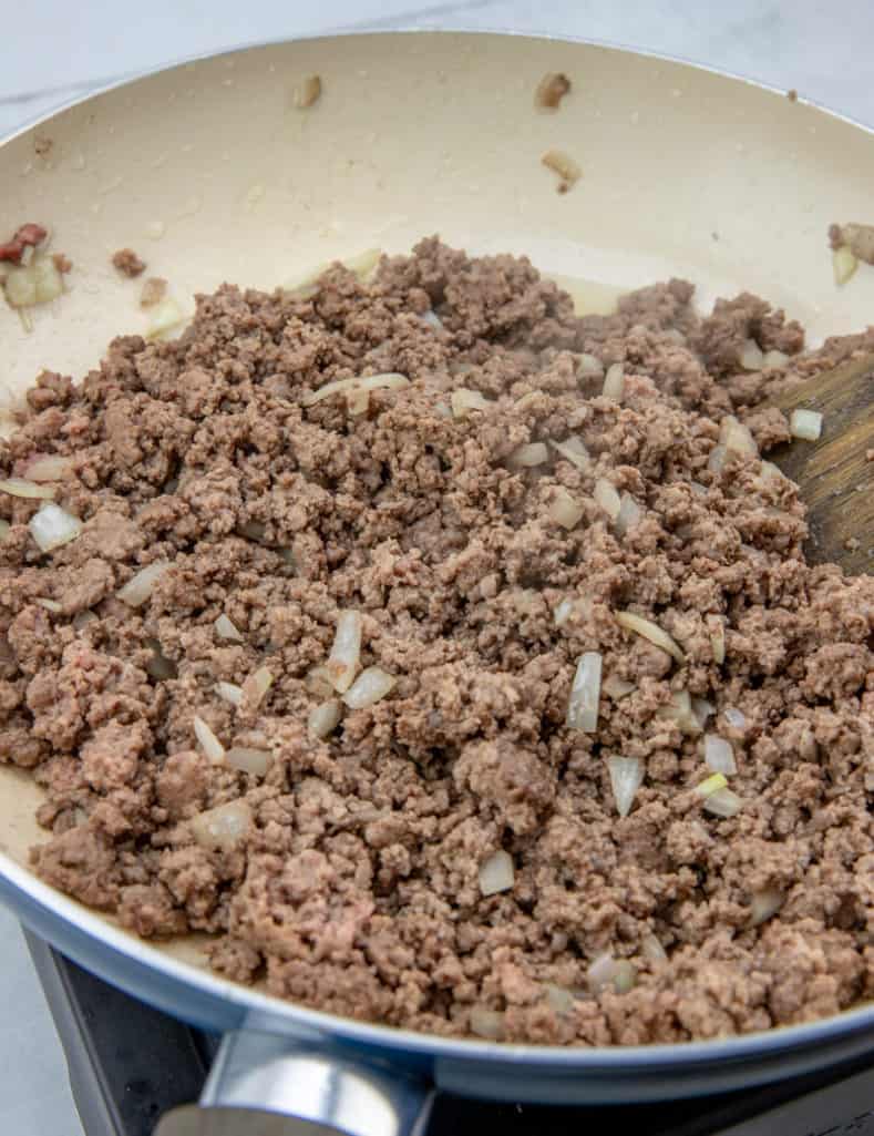 browned ground beef and onions