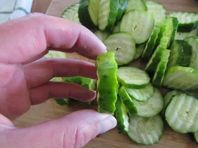 sliced pickling cucumbers with ridges.
