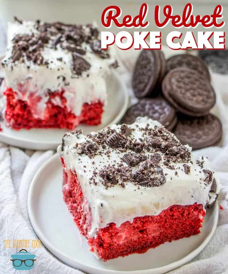 Easy Red Velvet Poke Cake recipe from The Country Cook