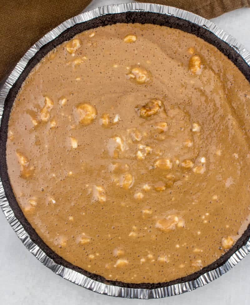 Hershey's Chocolate pie batter poured into Oreo crust.