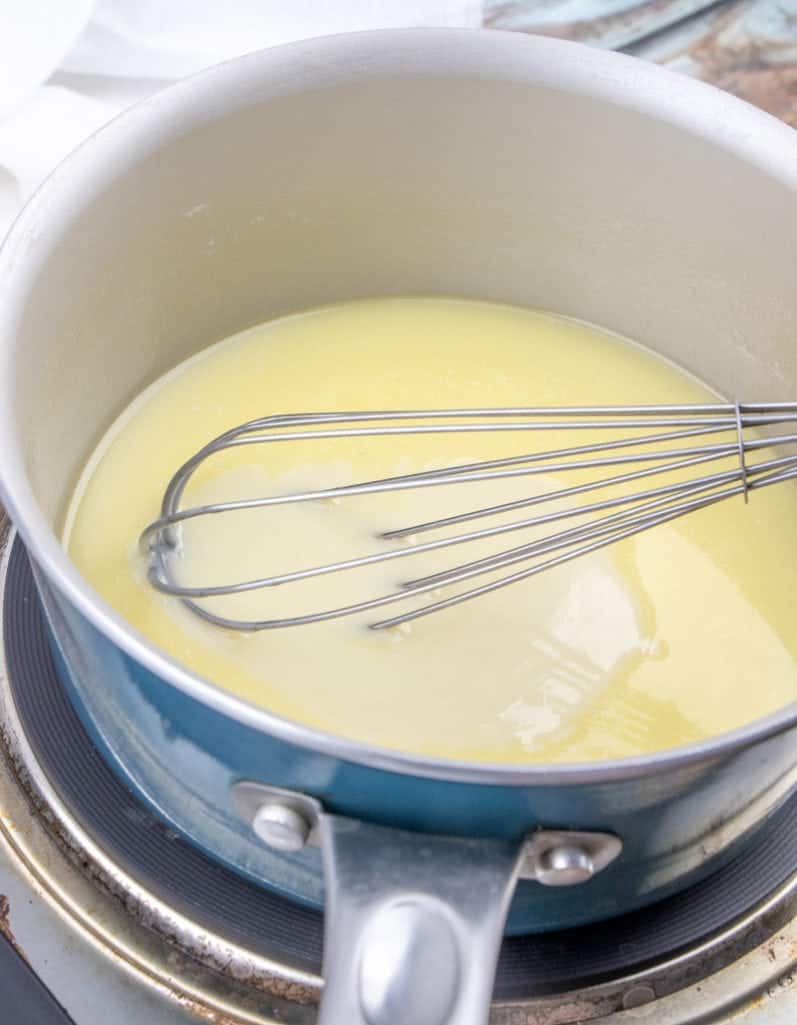 melted butter and sweetened condensed milk in a sauce pan
