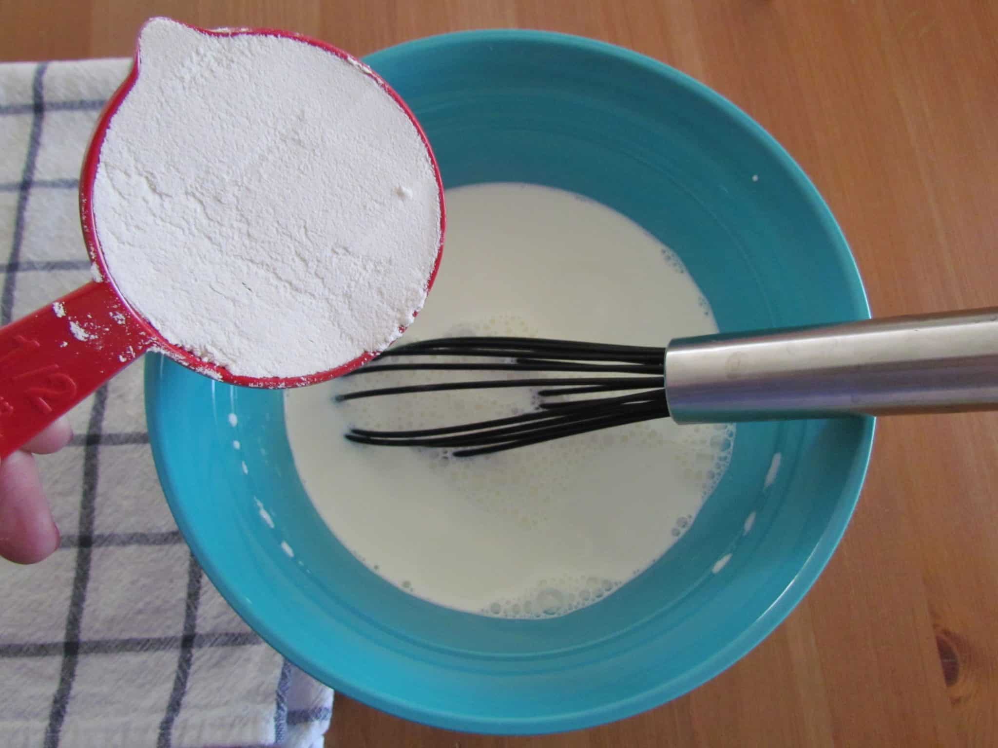adding flour into half and half milk mixture.