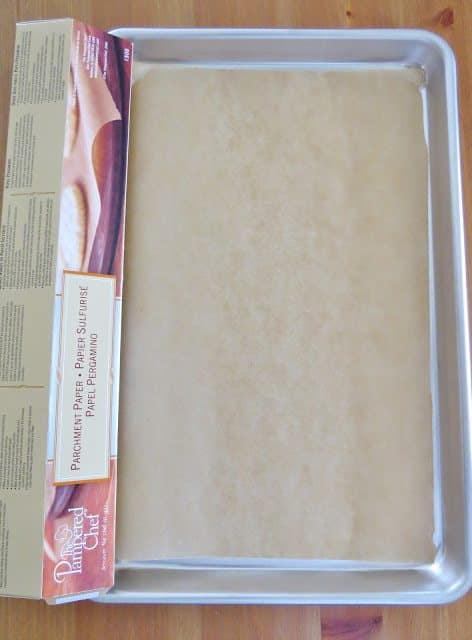 brown parchment paper on a baking sheet.