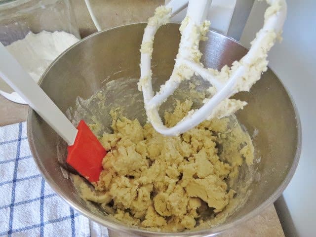 batter for shortbread cookies in mixing bowl