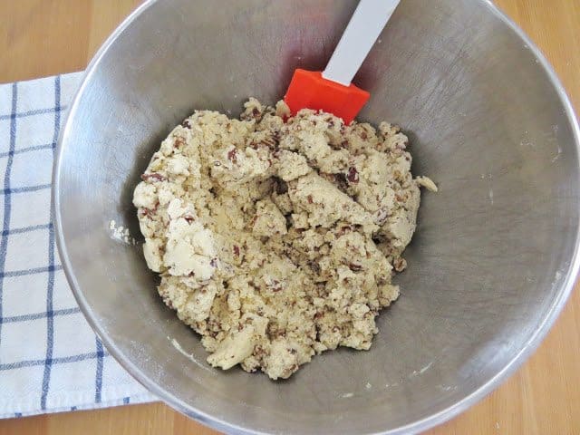 shortbread cookie batter in a metal mixing bowl