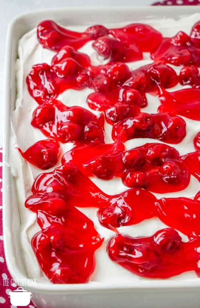 Cherries in the Snow topped with cherry pie filling recipe