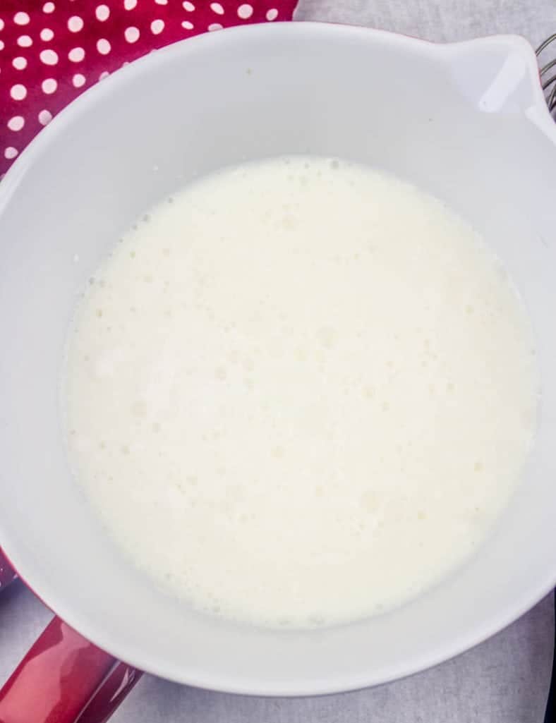 white chocolate pudding mixed with cold milk