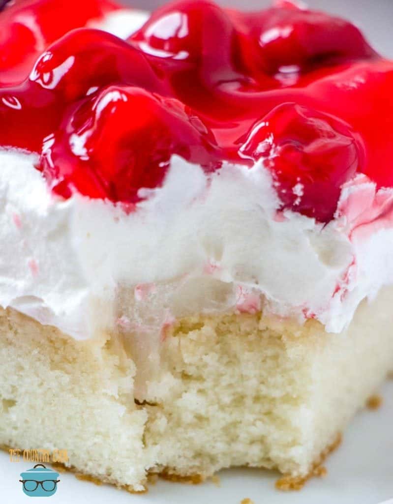 slice, cherry pudding poke cake