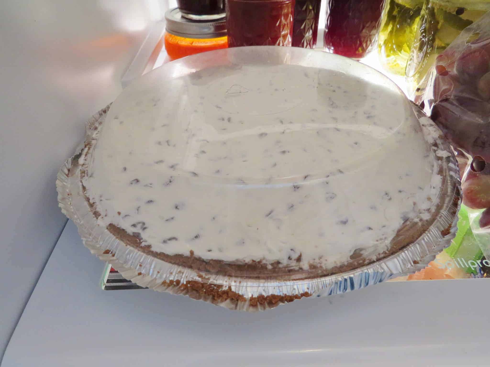 cheesecake cooling in the refrigerator.