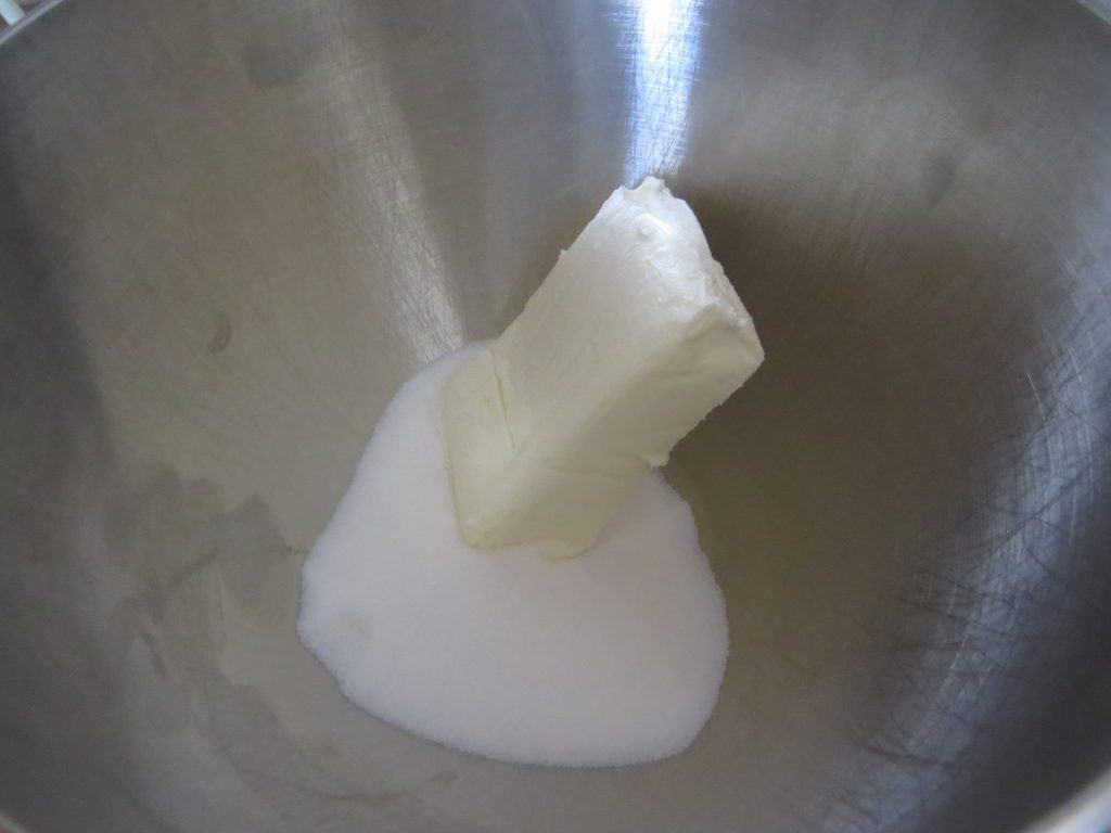 softened cream cheese and sugar in a stand mixer