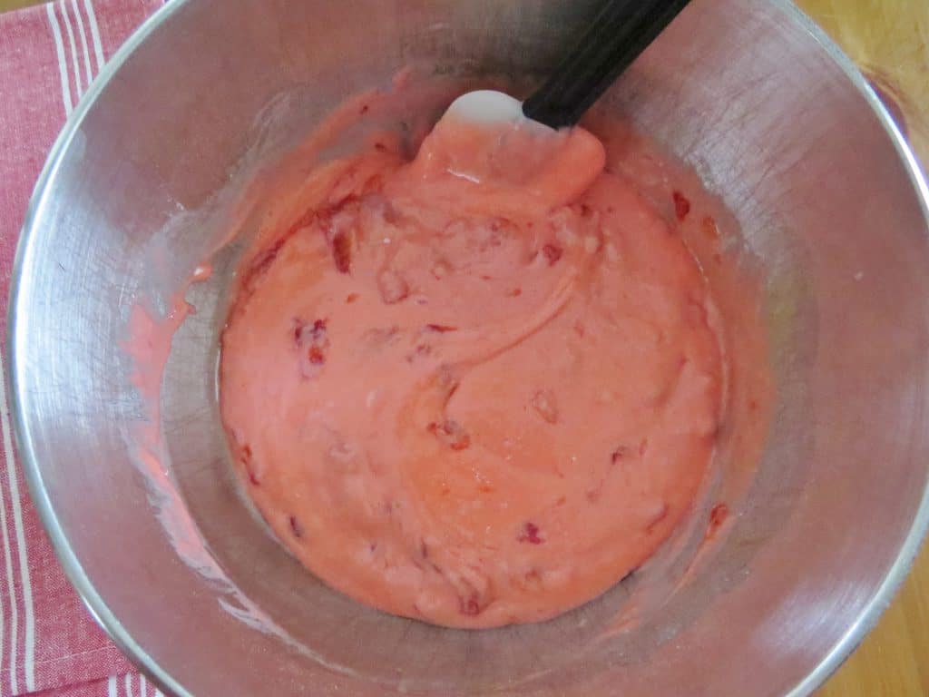 stirred strawberry cake batter