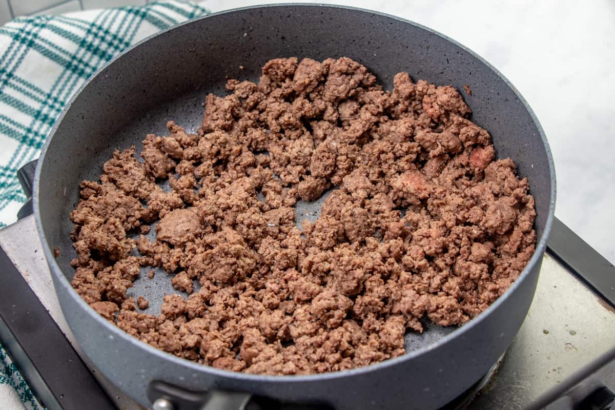 browned and crumbled ground beef in a large skillet.