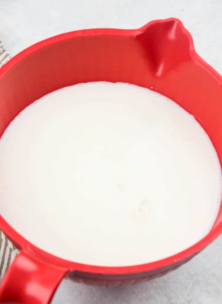 cold milk mixed with instant cheesecake pudding