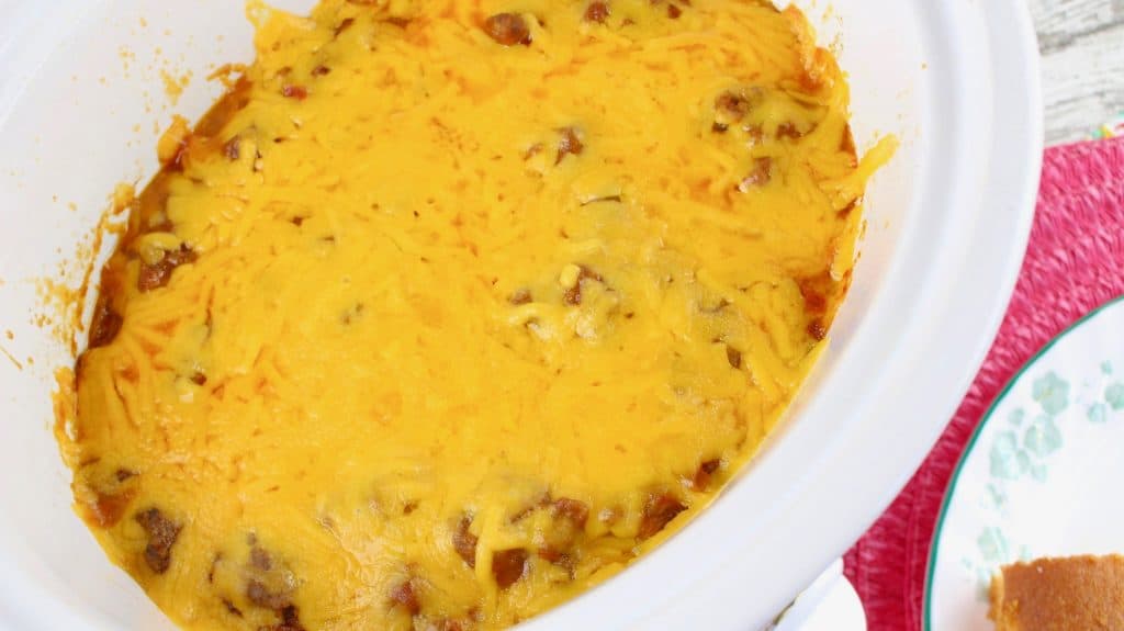 melted cheese on sloppy joe casserole in the slow cooker