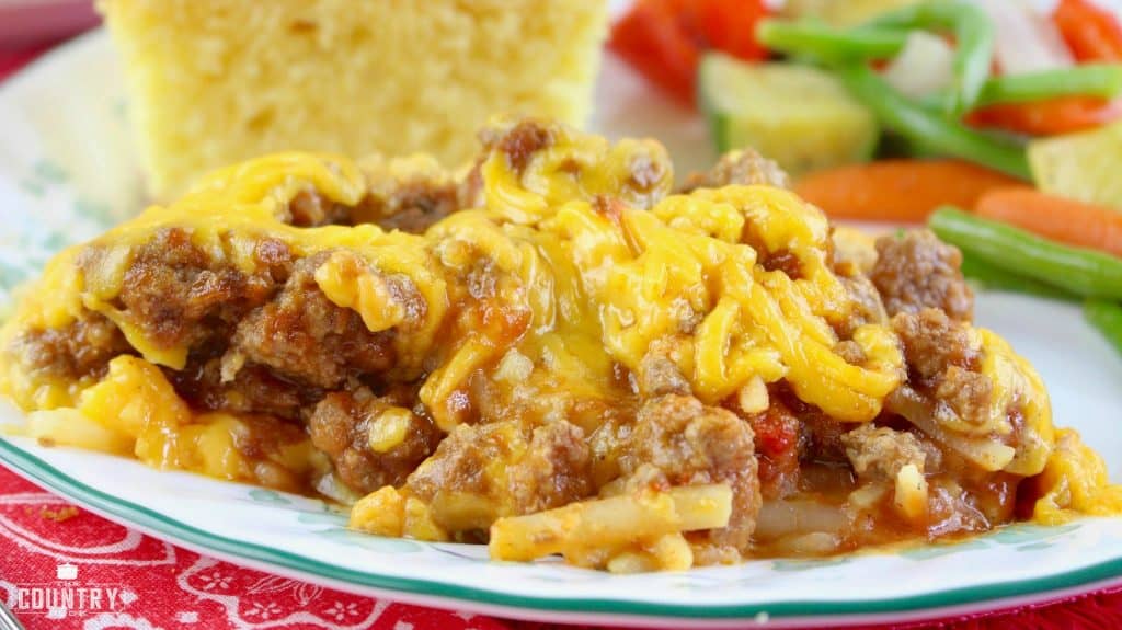plated, slow cooker sloppy joe casserole with vegetables