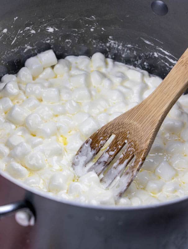 melted marshmallows and butter in a saucepan