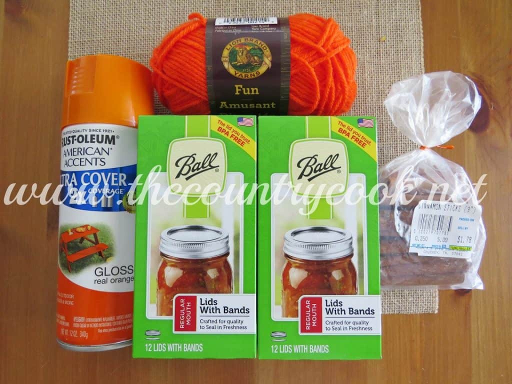 items needed to make mason jar lid pumpkins