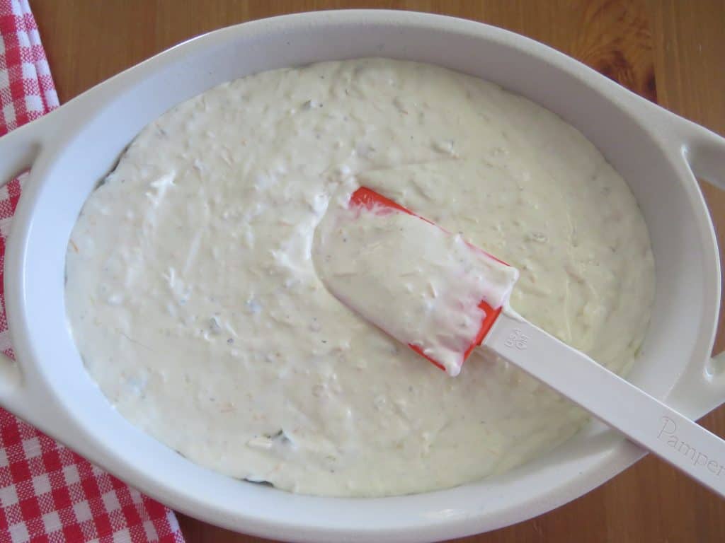 dip mixture spread into an oval baking dish