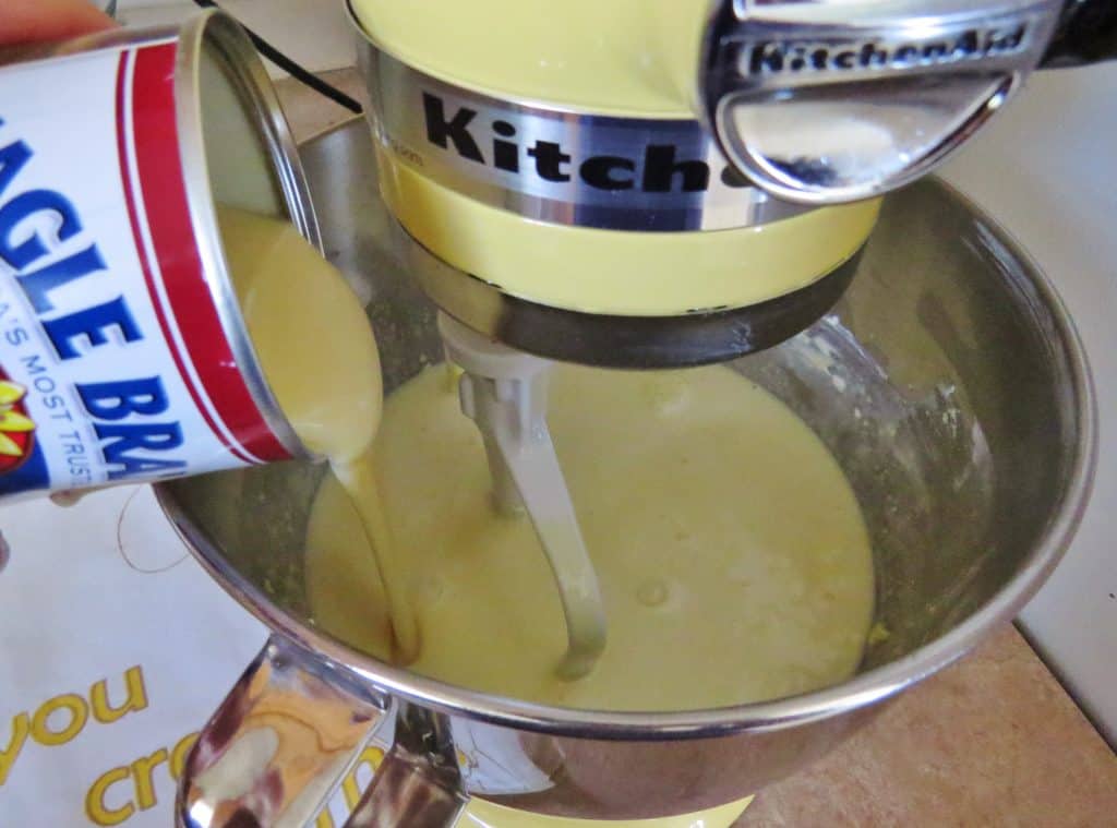 sweetened condensed milk added to whipped cream cheese